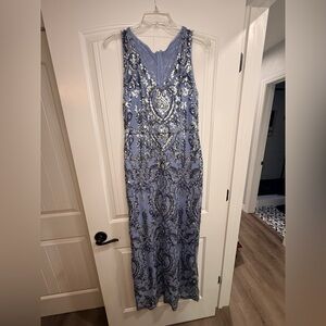 Adrianna Papell Blue Sequin Mermaid Gown Size 10 Formal Evening Dress